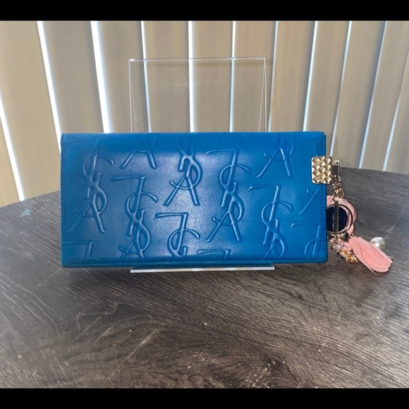 Yves Saint Laurent Vibrant Blue Embossed Wallet - Picture 2 of 12